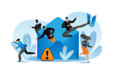 Internet virus technology concept, vector illustration. Flat security protection from hacker email attack in computer design. Web malware