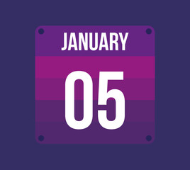 5 january calendar date. Calendar icon for january. Banner for holidays and special dates