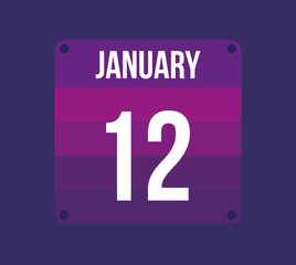 12 january calendar date. Calendar icon for january. Banner for holidays and special dates