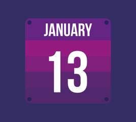 13 january calendar date. Calendar icon for january. Banner for holidays and special dates