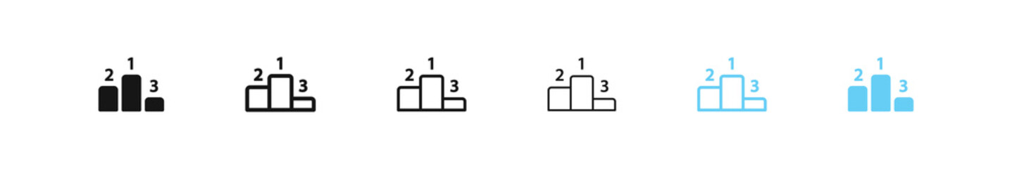 Podium icon. Pedestal sign. Champion stairs symbol. Winner icons. Black and blue color. Vector sign.