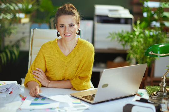 business owner woman in green office working with documents