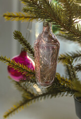 beautiful transparent pink vintage Christmas toy Close-up