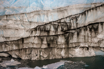 beautiful dirt lines in the Perito Moreno glacier walls. Patagonia Argentina.