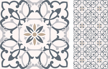 Seamless Azulejo tile. Portuguese and Spain decor. Ceramic tile. Seamless Floral pattern. Vector hand drawn illustration, typical portuguese and spanish tile - 549286273
