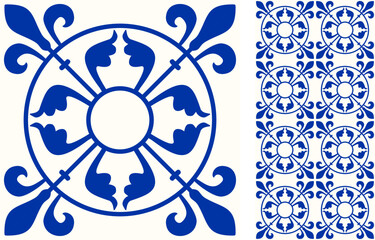 Seamless Azulejo tile. Portuguese and Spain decor. Bright ceramic tile from mandalas. Seamless Floral pattern. Vector hand drawn illustration, typical portuguese and spanish tile - 549286287