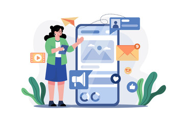 Social Media Assistant Illustration concept on white background