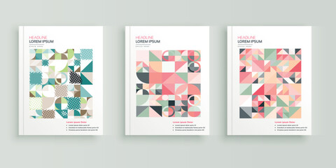 Abstract, Geometric book cover, flyer, and annual report designs set.