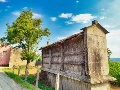 Dry-stone granary called horreo in Zas village, Zas municipality, Way to Saint James, Epilogue stage, Galicia, Spain