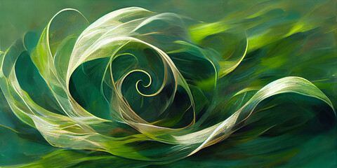 Abstract wind swirl with green leaves. Waves formed by green leaves.