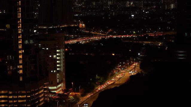Night busy city traffic from height