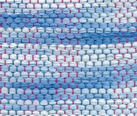 Closeup rag rug in blue shades