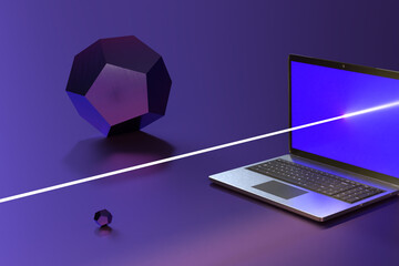 Notebook Computer 3D Rendering mit Lichtstrahl