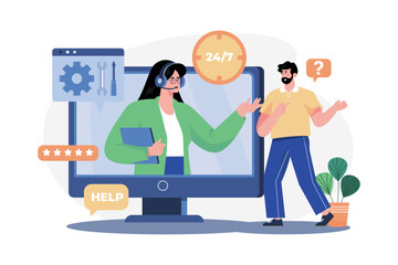 Help Desk Worker Illustration concept on white background