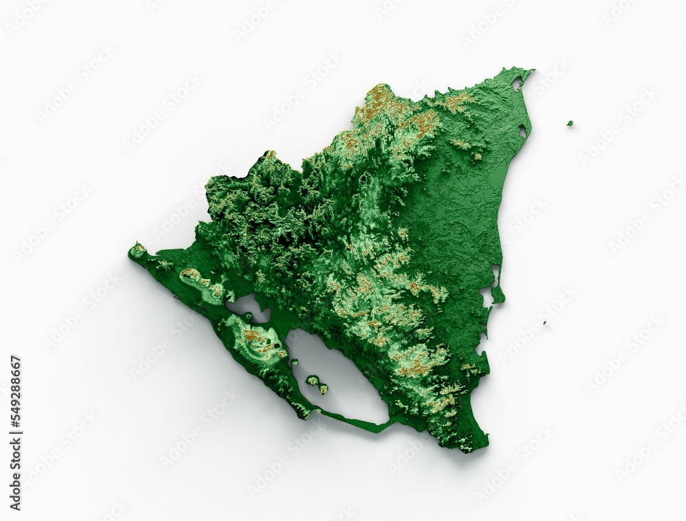 Poster 3d rendering of the map of nicaragua on a white background