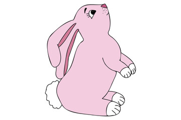 Painted pink rabbit with white paws, designed for New Year, Christmas, cards, clothes and fabric printing, printing and can be used in various occasions