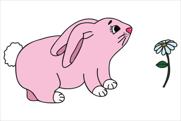 The picture shows a rabbit smelling a flower, it is intended for cards, March 8, Valentine, birthdays, clothing prints and can be used in various occasions.