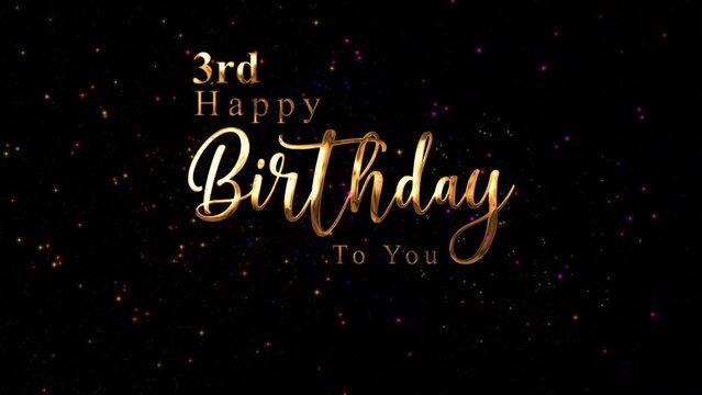 Happy 3rd Birthday Animation with Colorful Fireworks. Animated Birthday Wishes. Perfect for greeting cards and celebrations. Happy Birthday Videos 4k