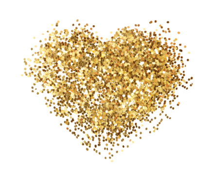 PNG gold confetti heart shape element on transparent background.