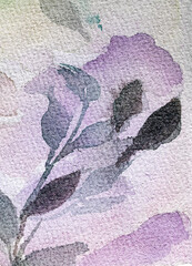 colorful watercolor background with delicate twigs and leaves. watercolor paper texture. Hand drawn botanical background. Wedding invitations.  holiday cards.