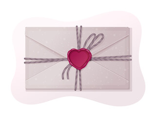Love letter with seal and cord. card with paper envelope. Vector illustration. For web or social media.