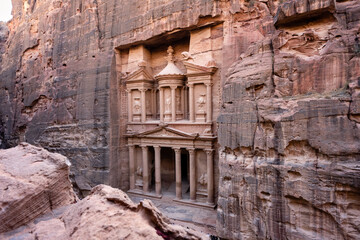 Treasury or Khazne al-Firaun Detail in Petra, Jordan, the Facade of a Nabatean Tomb near Wadi Musa