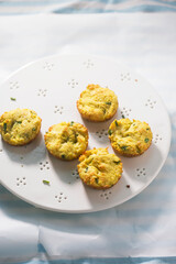 Cheese and leek and polenta madelines with chives 