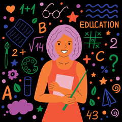 Teacher and school supplies doodle