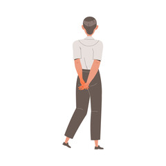 Back View of Standing Man with Hands Behind Looking at Something Vector Illustration