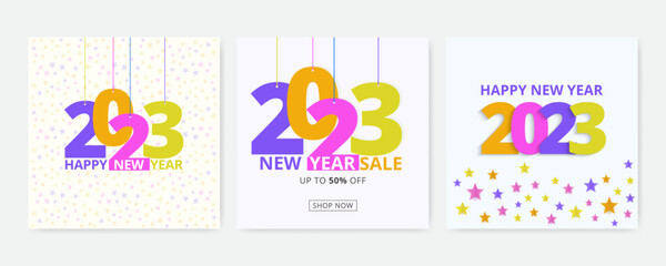 New year 2023 illustration in fun colors, happy new year greetings