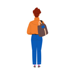 Back View of Man Character with Backpack Standing Vector Illustration