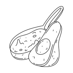 Avocado guacamole salsa for tortilla chips nachos and half avocado outline in hand drawn doodle style. Vector illustration.
