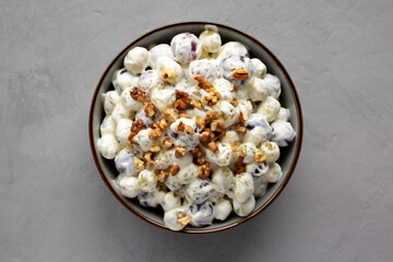 Healthy Creamy Grape Salad in a Bowl, top view. Flat lay, overhead, from above.