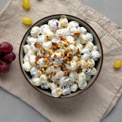 Healthy Creamy Grape Salad in a Bowl, top view. Flat lay, overhead, from above.