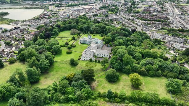 Aerial video Drumalis Retreat and Conference Centre Co Antrim Northern Ireland