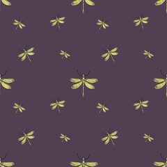 Dragonfly yellow pattern violet cute a watercolor 