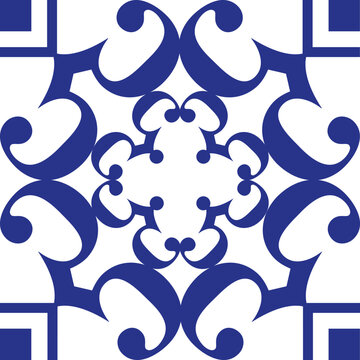 Seamless patchwork tile. Majolica pottery tile. Portuguese and Spain decor. Ceramic tile in talavera style. Vector illustration. Abstract seamless patchwork pattern with geometric and floral ornament