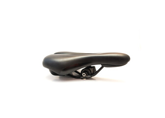 Side view brand new foam bike saddle seat isolated on white background