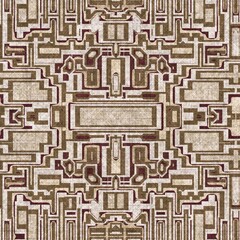 Sepia brown geometric canvas effect seamless texture. Material geo organic pattern. Worn vintage decorative design. 