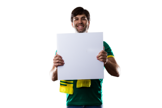 Brazilian Fan holding a white sign