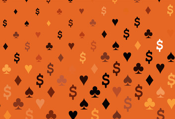 Dark orange vector cover with symbols of gamble.