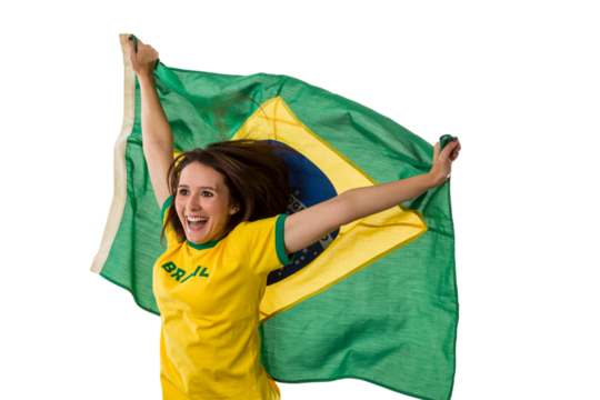 Female brazilian fan celebrating