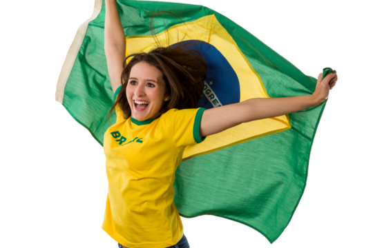 Female brazilian fan celebrating