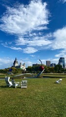 View of the downtown and park. Minneapolis. Spoon bridge