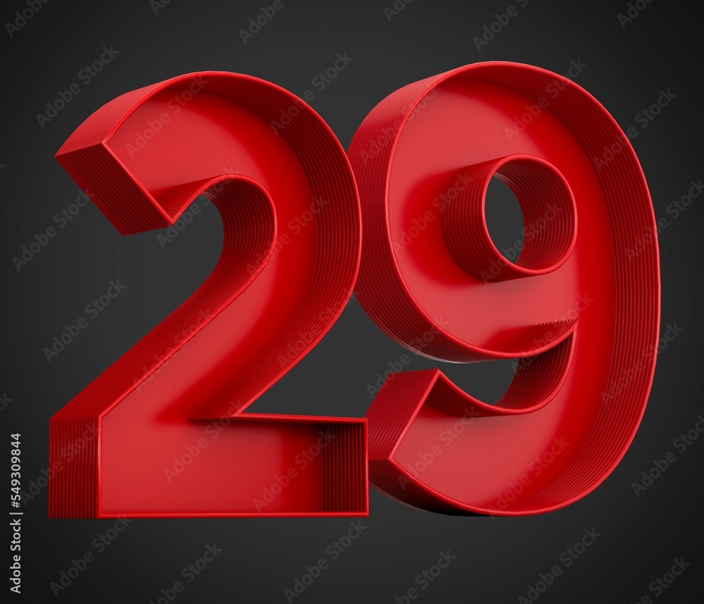 Aufkleber 3d rendering of the number twenty-nine in red over the black background - 29 icon