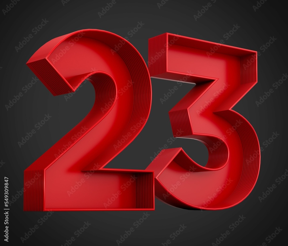Fototapete 3d rendering of the number twenty-three in red over the black background - 23 icon