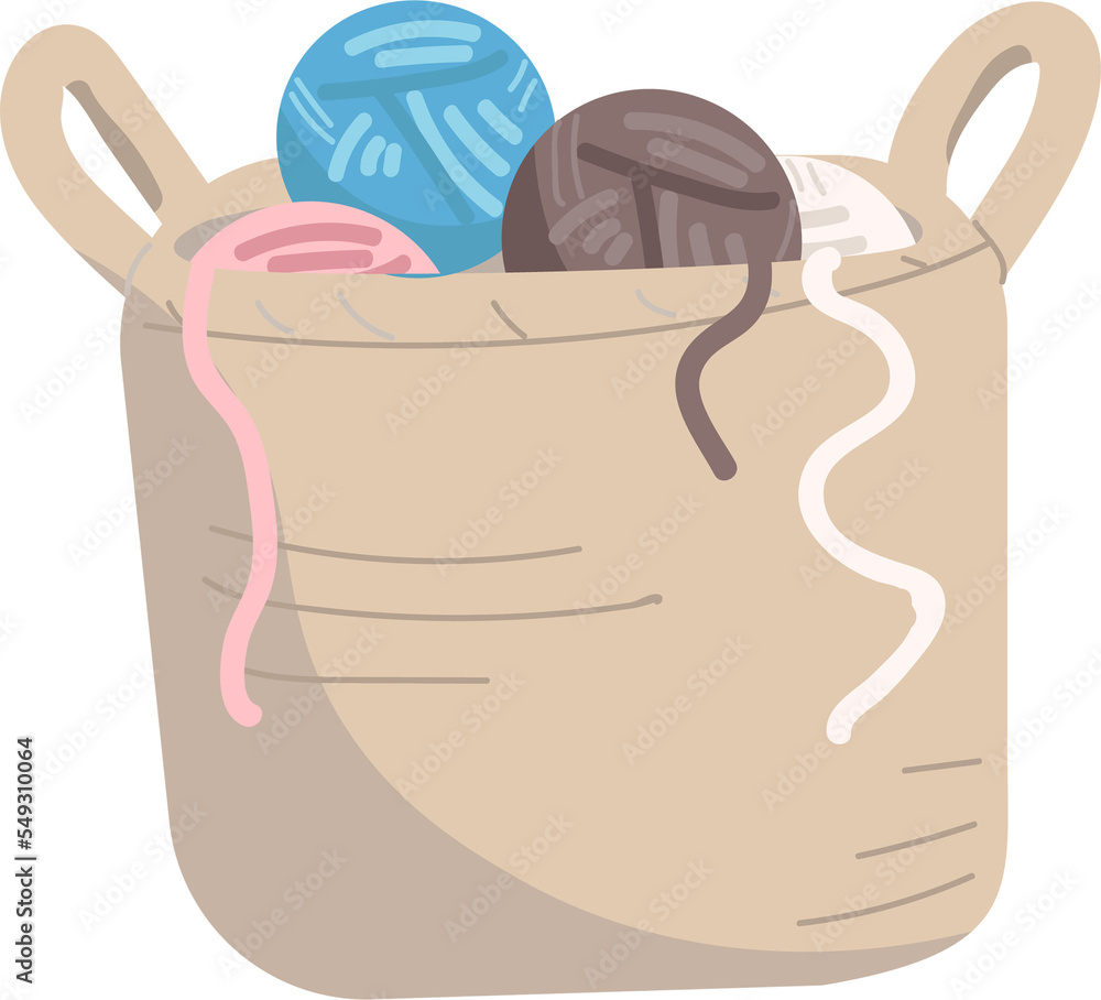 Aufkleber bucket with balls of thread semi flat color vector object. full sized item on white. knitting hobby.