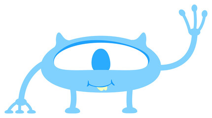 Funny monster waving with hand semi flat color vector character. Standing figure. Full body personage on white. Simple cartoon style illustration for web graphic design and animation