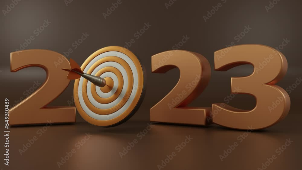 Poster 3d animation of the appearance of a sports target for darts and a dart that hits the target. date 20