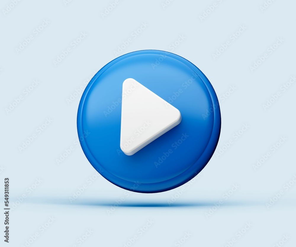 Aufkleber 3d illustration of a play button for the web on blue background with a shadow